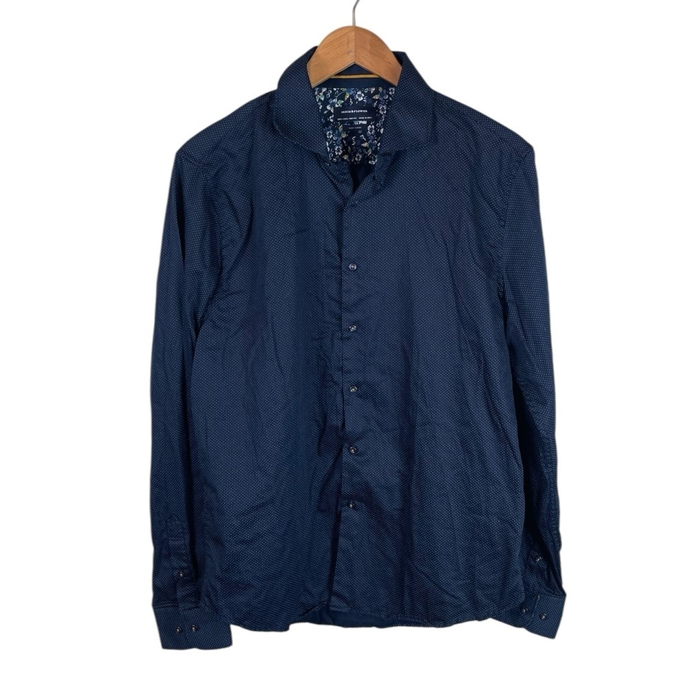 BF248 Men’s Denim & Flower Ricky Singh Polka Dot Button Down Shirt L
